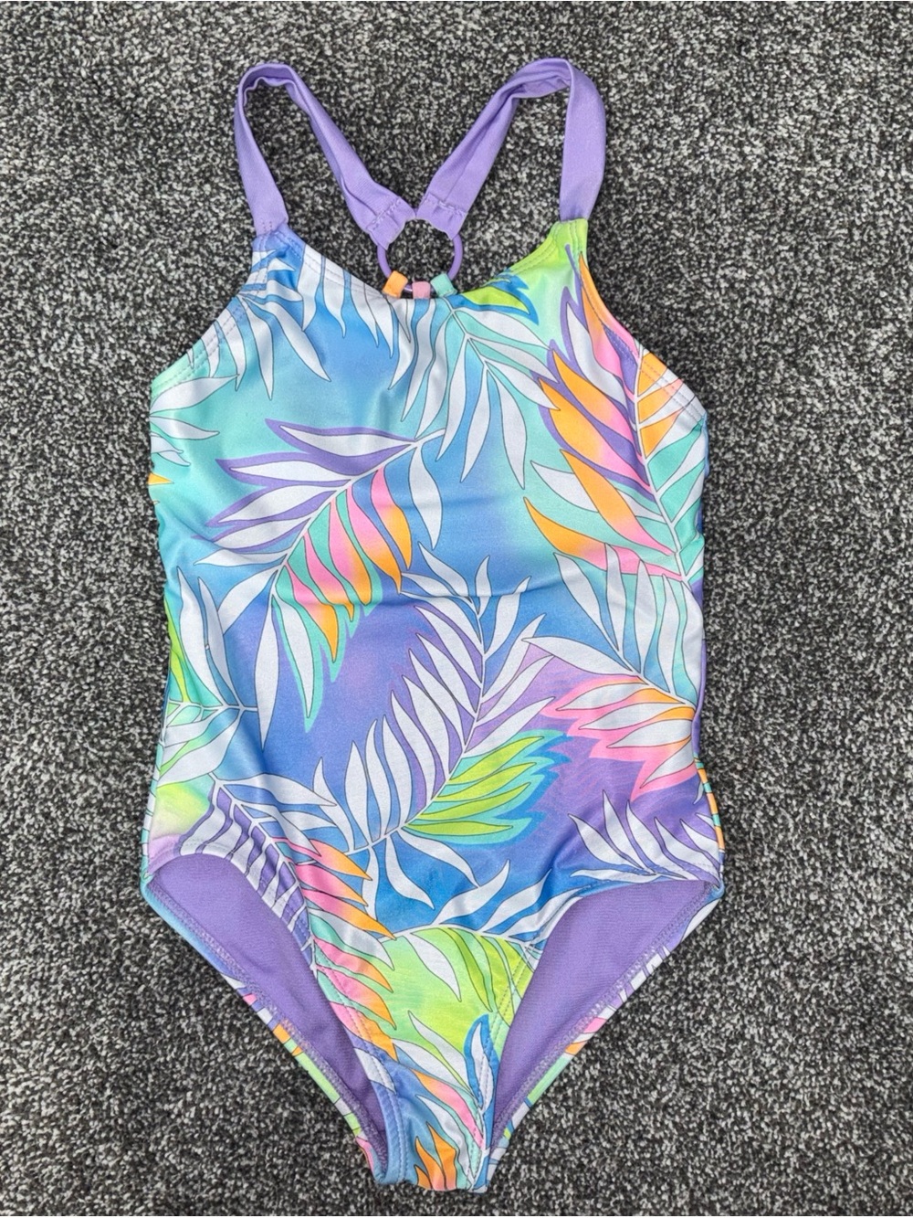 Kids Purple Tropical Leaf One-Piece Swimsuit